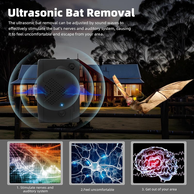 Paddsun 2 Pack Bat Deterrent Devices for Attic: Rechargeable Bat Keep Away,Bird Deterrent Devices Indoor&Outdoor for Porch,House,Garages,Friendly to Human & Pet(Black) - Image 3